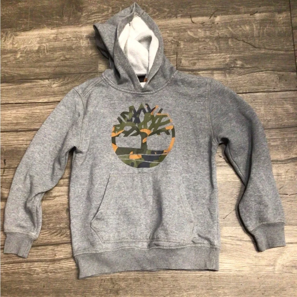 Timberland Gray Hoodie with Camo Logo